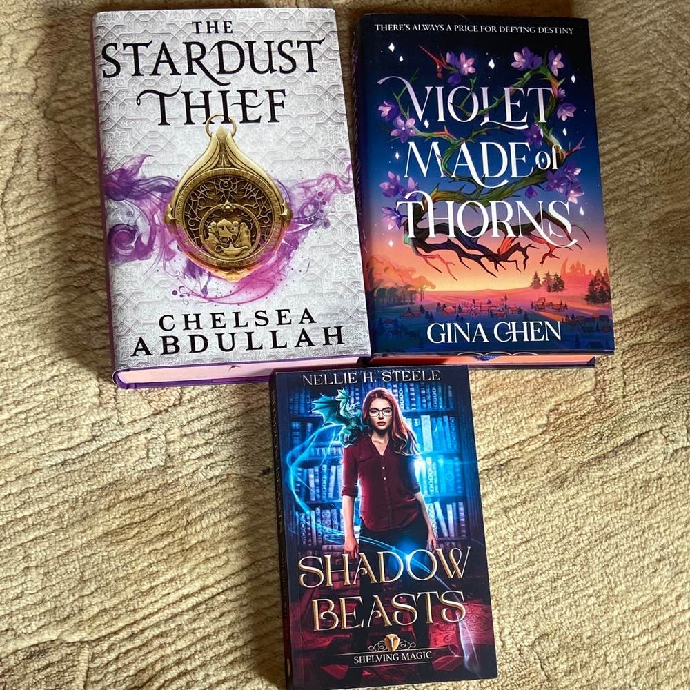 Fantasy Book Trio with Purple and Blue Covers